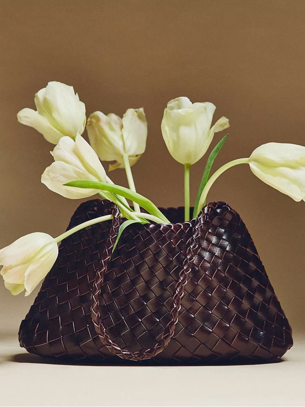 Woven Shoulder Bag in Dark Brown